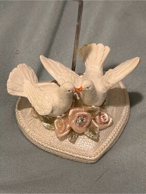 Hand-Painted Dove Card & Photo Holder in Cream and Pink